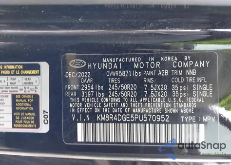 2023 Hyundai Palisade Sel z USA, uszkodzony, nr VIN KM8R4DGE5PU570952